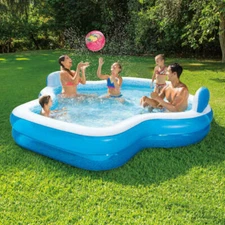 Mosiac Family Inflatable Swimming Pool 10 Ft Long Seats With Backrests Summer 