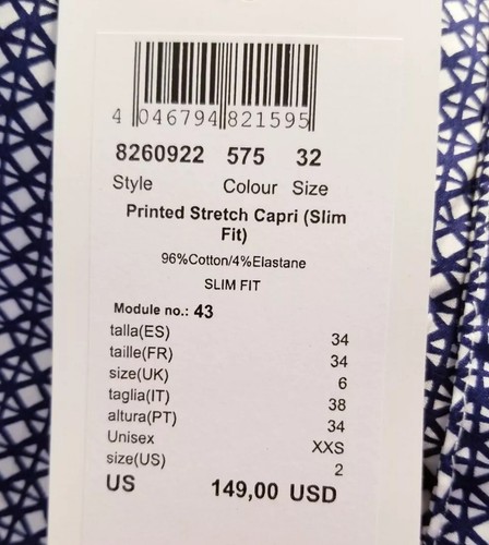 GOLFINO Printed Stretch Slim Capri Pants, Womens Sz 2, XXS, Blue, NEW, NH3106 - Bild 7 von 10