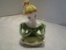 Vintage Ceramic Enesco “Milady’s Valet” Girl 2-Lipstick Holder Japan 1950’s