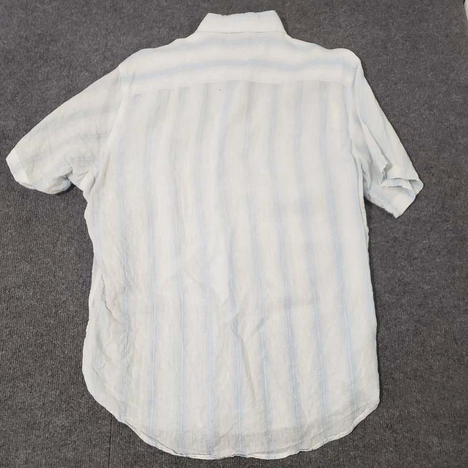 Camisa Perry Ellis Abotonada Hombre XL City Fit Manga Corta 100% Lino Rayas Foto 2 de 4