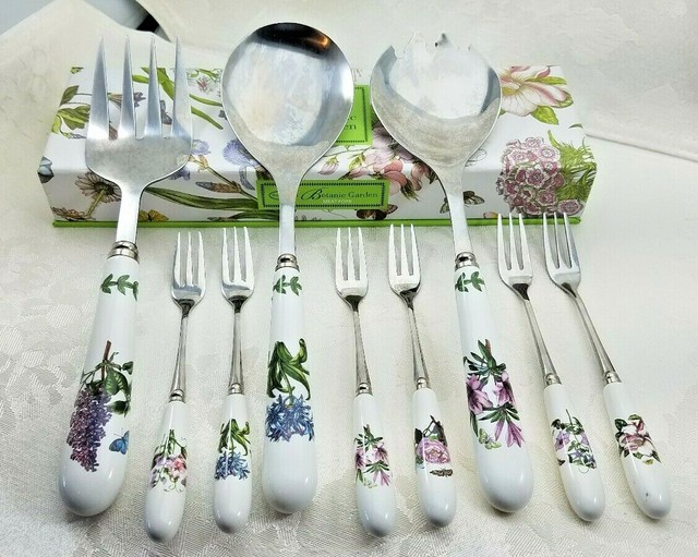 Lot of 9 Portmeirion Flatware Pieces Meat Fork 2 Salad Servers 6 Pastry