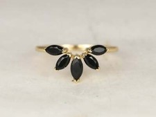 Black Onyx Minimalist Engagement Ring 0.65 Ct Marquise Cut 14K Yellow Gold Over