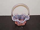 Fenton Pink Opalescent Glass 8" High Basket w/ Twisted Optic Handle