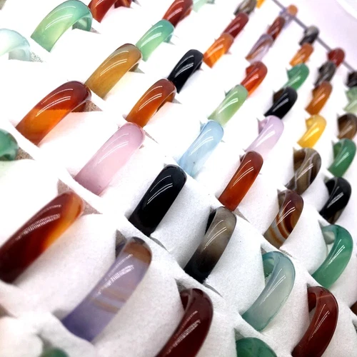 100PCs Women's Fashion Rings Colorful Agate Jewelry Band Wholesale Lot Mix Color - Picture 4 of 8