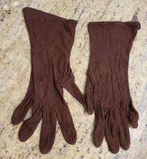 Vintage Women's Plus Size XL/XXL Brown Rayon Formal 11" Gloves Stitching Detail