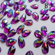 100pcs Acrylic Loose Beads Crystal Rhinestone Teardrop Flat Back Sew On 7X12mm