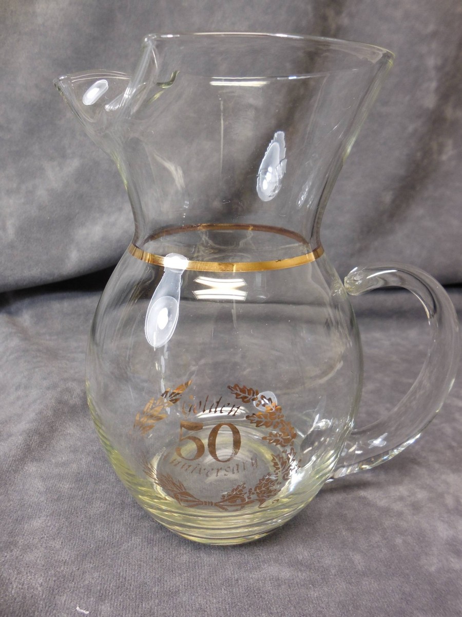 50th Golden Wedding Anniversary Pitcher Gold Embossed 5 3/4" | eBay