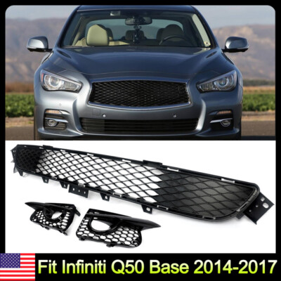 4-Piece Gloss Black Front Grille & Fog Light Bezels Set For 2014-2017 Infiniti Q50 Sport