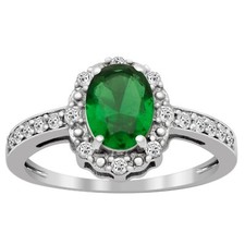 0.21 Ctw Oval Green Cz Solitaire With Accents 925 Sterling Silver Ring