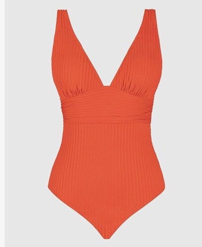 Cupshe Women one piece swimsuit S wide straps V neck Textured ribbed twist back - Picture 2 of 4