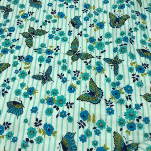 Schmetterling Stoff Baumwolle 45" breit blau Blumen Retro 4 Yards Vintage 1970er - Bild 2 von 6