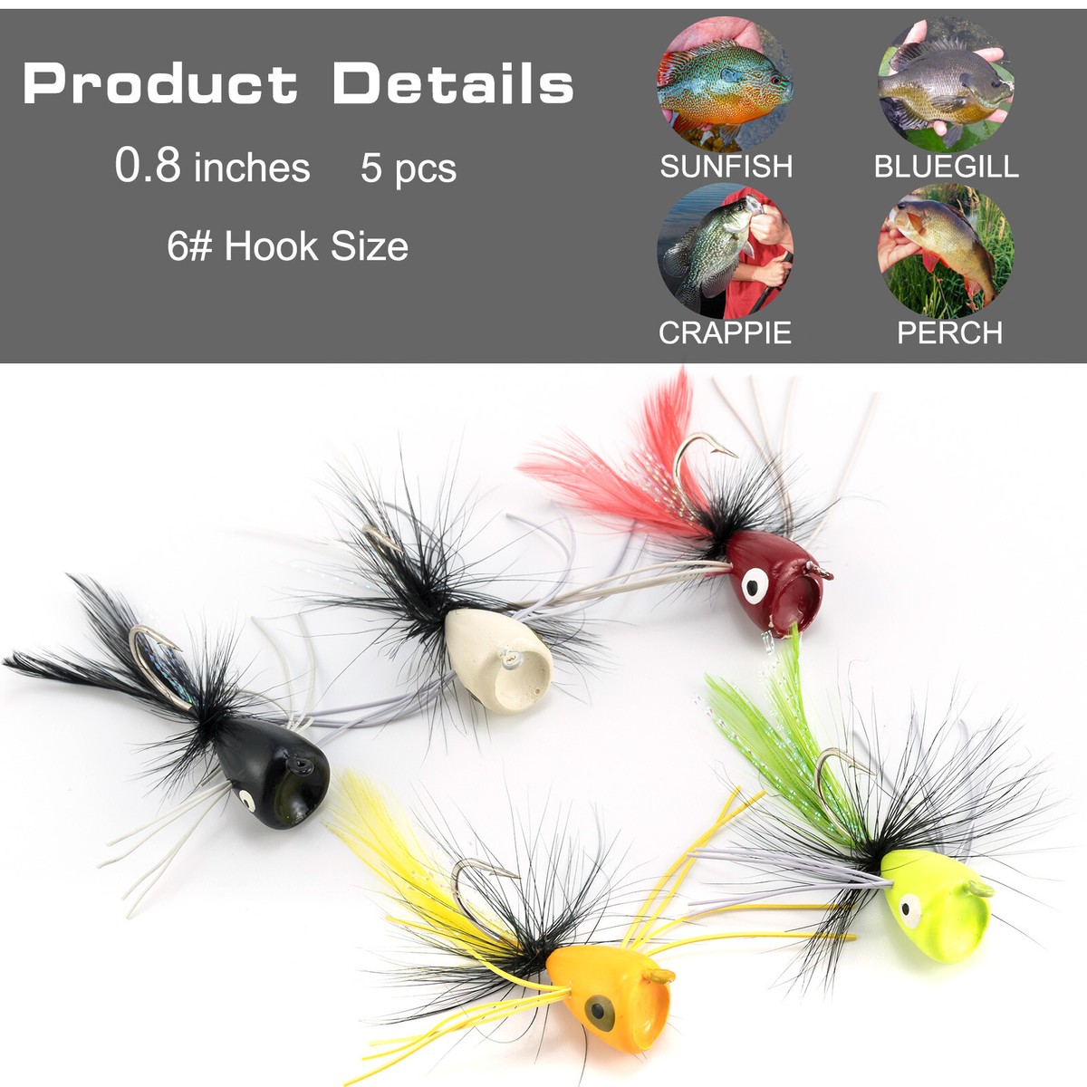 10/15pcs Fly Fishing Poppers Flies Lures Topwater Panfish Bluegill