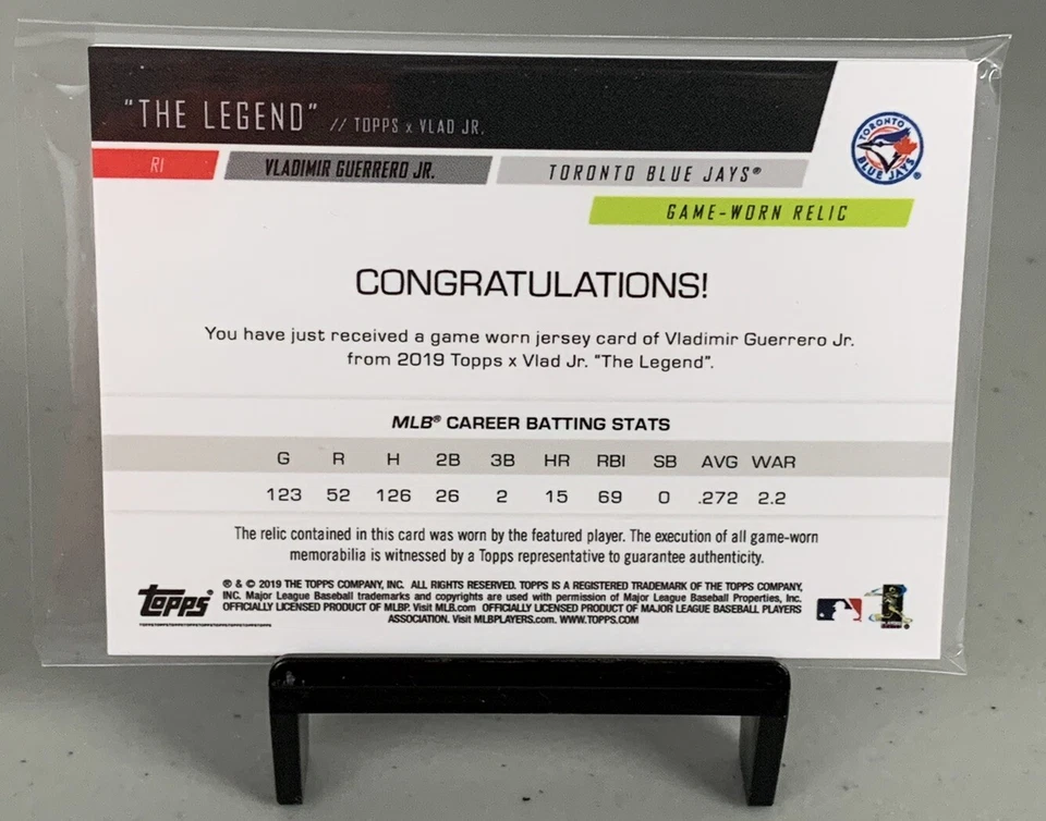 2019 Topps X "The Legend" Vladimir Guerrero Jr Game Worn Jersey Relic Rookie RC - Image 2 of 2
