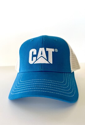 Caterpillar CAT Blue & White Sandwich Visor Trucker Hat Cap