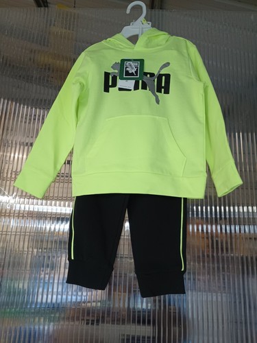hoodie & joggers SET Boys 4T Puma Fizzy Apple Neon Green Kids Sweats Joggers - Picture 3 of 9