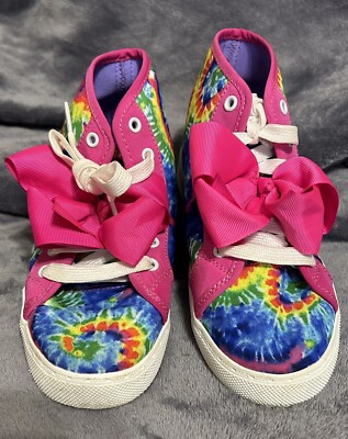 Girls JoJo Siwa High Top Shoes Big Bows Tie Dye Hot Pink Blue Yellow size 