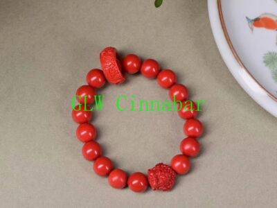 10mm Cinnabar Meditation Bracelet Vermilion Prayer Beads Exorcise Evil Spirits