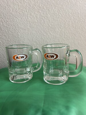 Vintage A & W Mini Root Beer Mug 3.25  Glass Set Of 2