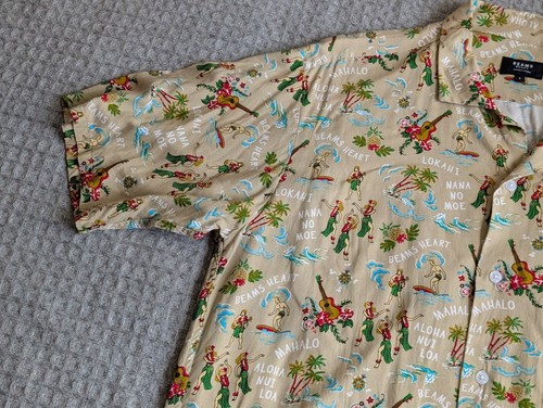 Camicia hawaiana Beams cuore adulto grande marrone mahalo camp colletto manica corta - Foto 3 di 13