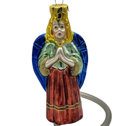 Lot 2 Blown Glass Angel Christmas Ornament Metalic Look 6" Colorful Glittery - Picture 2 of 5