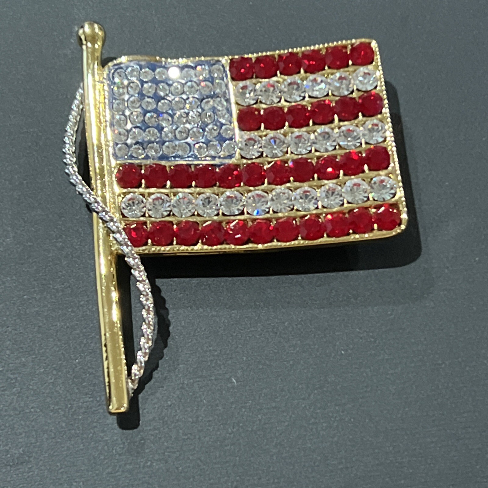 kenneth jay lane flag brooch rhinestones signed K… - image 1