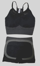 2 - Piece Black/Gray Workout Set. Woman's SMALL. Padded Top  Shorts. Hi Impact.