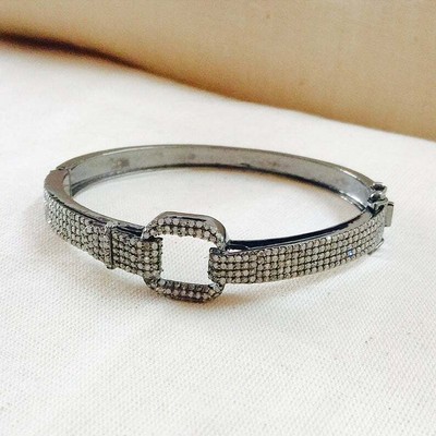 925 Silver Diamond Heart Bracelet Pave Diamond Jewelry, Handmade Oxidized Diamond Heart Bracelet Jewelry Pave Diamond Heart Bracelet
