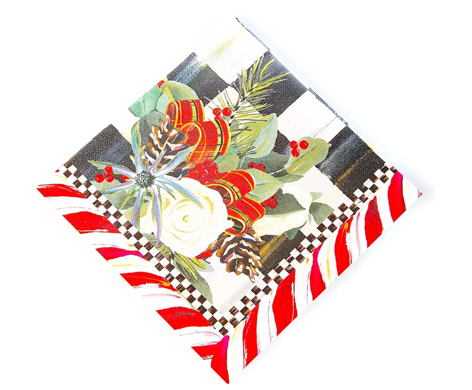 MACKENZIE-CHILDS Mackenzie Childs Scottish Bouquet Christmas Courtly Check Paper Cocktail Napkins