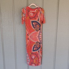 Farm Rio Giannina Knit Midi Dress Size M Women Boho Stretch Viscose Blend Print