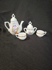 Vintage Miniature Porcelain Tea Set Purple Yellow Flowers Children's Excellent