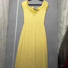 Boohoo Maxi Dress Womens Size 12 Yellow Ribbed Knit Ruffle Off Shoulder Casual