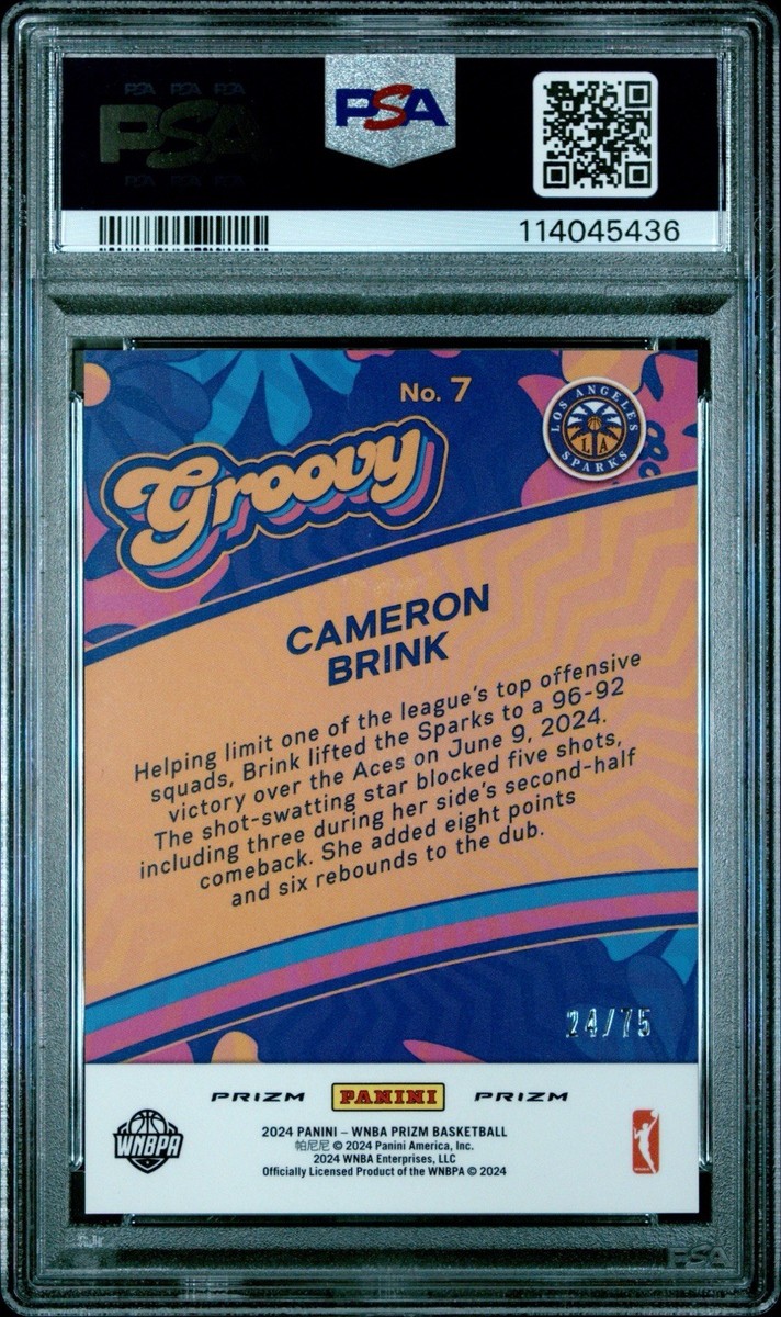 2024 Prizm WNBA Groovy Orange Pulsar /75 Cameron Brink RC #7 PSA 9