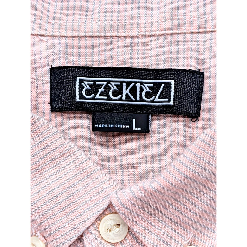 Ezekiel Men's Striped Short Sleeve Button Up Shirt Size Large Coral & Gray - Image 3 of 4