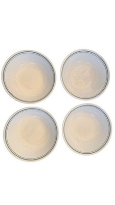 CORELLE COUNTRY COTTAGE MADE IN USA 4 SOUP/ CEREAL BOWLS 6 1/4'' BLUE/CREEN BANDS