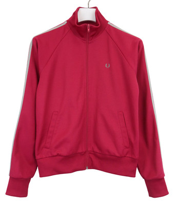 FRED PERRY Sweatshirt Damen UK 14 Rot Langarm Full Zip Logo