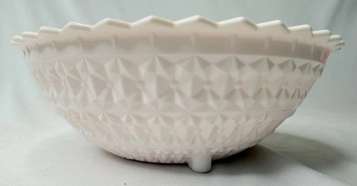 Vintage Jeanette Buttons and Bows Shell Pink Milk Glass Holiday 11" Footed Bowl