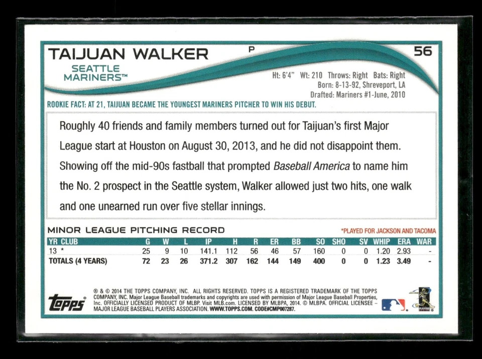 Taijuan Walker ROOKIE CARD lot - Seattle Mariners - Image 3 of 4