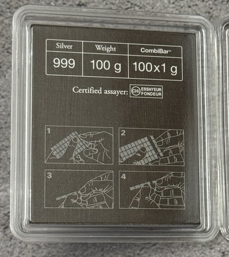 100 x 1 Grams Valcambi Suisse .999 Silver Combi Bar - Sealed w/ Assay Card - Picture 4 of 5