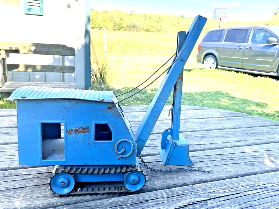 Vintage Structo blue press steel Construction crane dirt shovel scoop USA - Image 2 of 4