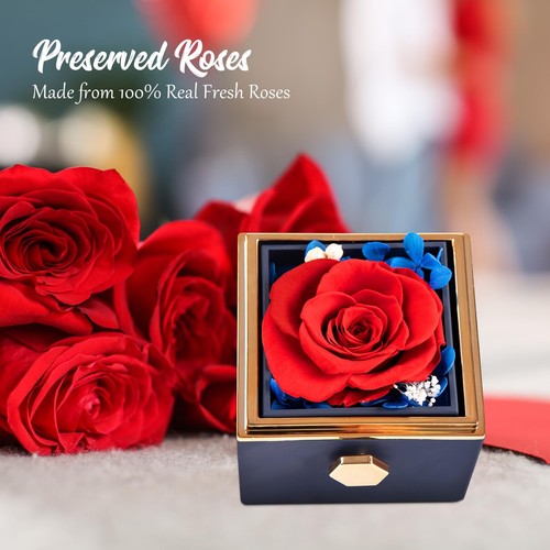 Forever Rose Gifts for Her,Preserved Real Red Flowers Rotating Box with I Lov... - Picture 2 of 9