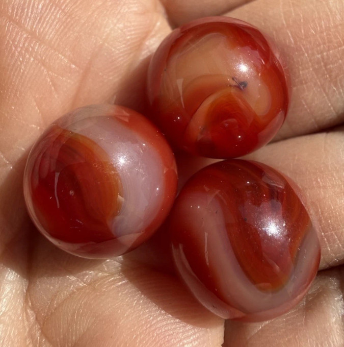 Lot of 3 JABO Classics Swirl Marbles .59" - .60" Mint Condition Cherry Red