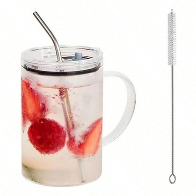 Glass Cups With Lids and Glass Straws, 33.82 OZ High Borosilicate Glass Tumbler