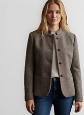 Women's Blazer Coat Collarless Crop Tweed Preppy Career Academic Vtg Sz Medium