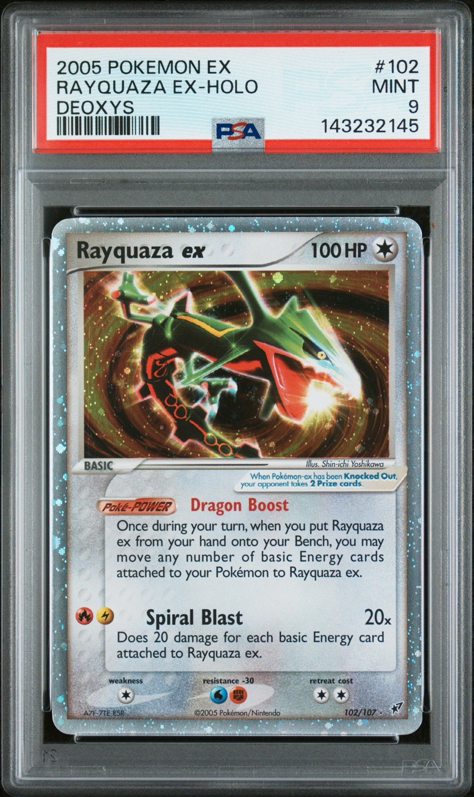 2005 POKEMON EX DEOXYS #102 RAYQUAZA EX-HOLO PSA 9 SWIRL NEW CERT