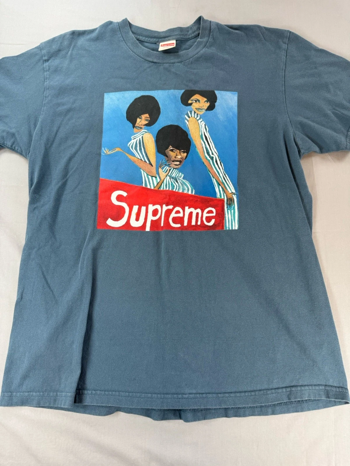 Chemise vintage Supreme bleue taille L   Diana Ross The Supremes   logo boîte