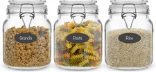 Joyjolt Airtight Glass Jars with Lids Set of 3. 32Oz Glass Jar with Lid and 6 Si
