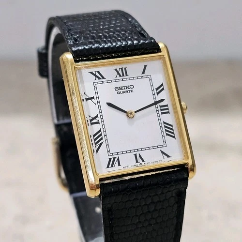 Vintage Seiko Tank Watch Gold 25mm Mens Unisex 5Y30 Quartz Movement *Running