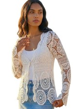 Image of Roman Originals Crochet Tie Front Knit Cardigan Women UK - Ladies Spring Summer