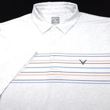 Callaway Polo Shirt Mens Large White Striped Opti-Dri Golf Performance Stretch