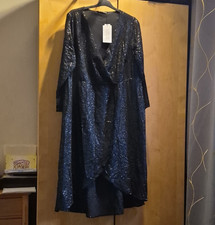 Yours Clothing Black Sequin  Midi Long Sleeve V-Neck Dress 22-24